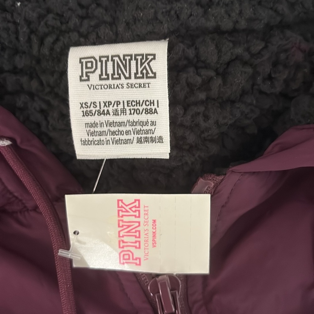 🆕 🧥 PINK Victoria's Secret Maroon Hooded Sherpa Jacket - Picture 7 of 8